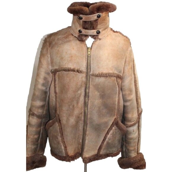 Vintage Brown Sheepskin Western Marlboro Man Shearling Fur Jacket Coat Men's 46 - Picture 4 of 14